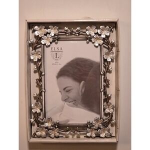 Vintage‎ ElSA L Blossom Bordes Picture Frame 4x6" Silver-Tone Flower Home Decor